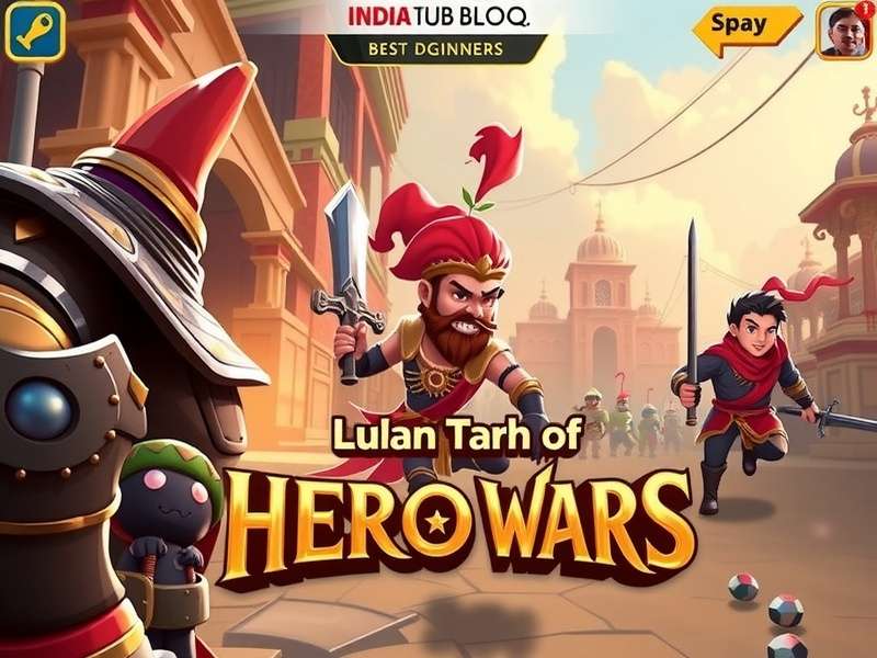 Screenshot from a Hero Wars beginner gameplay movie showing team formation and battle