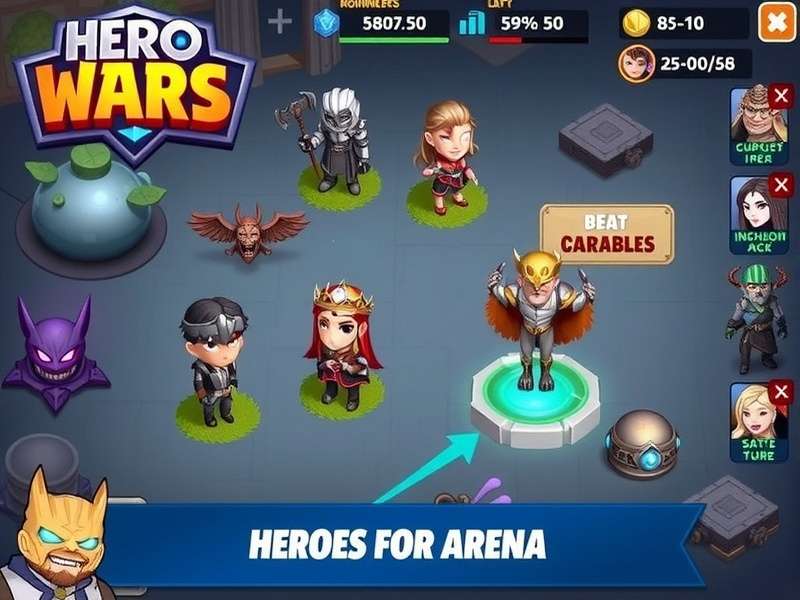 Hero Wars Arena Top Team Composition 2024 showing heroes like Astaroth, Aurora, Orion, Dorian, and Helios