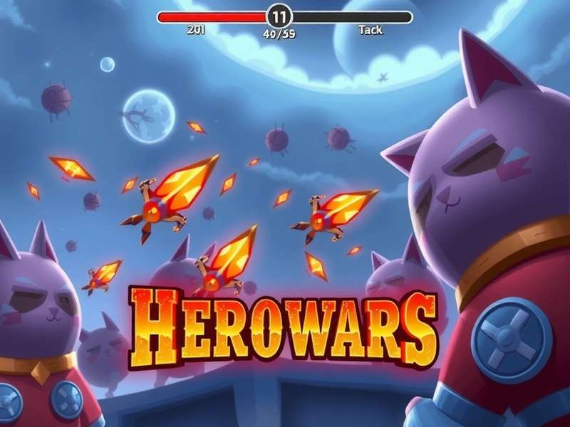 Hero Wars team battle screenshot showing multiple heroes using abilities